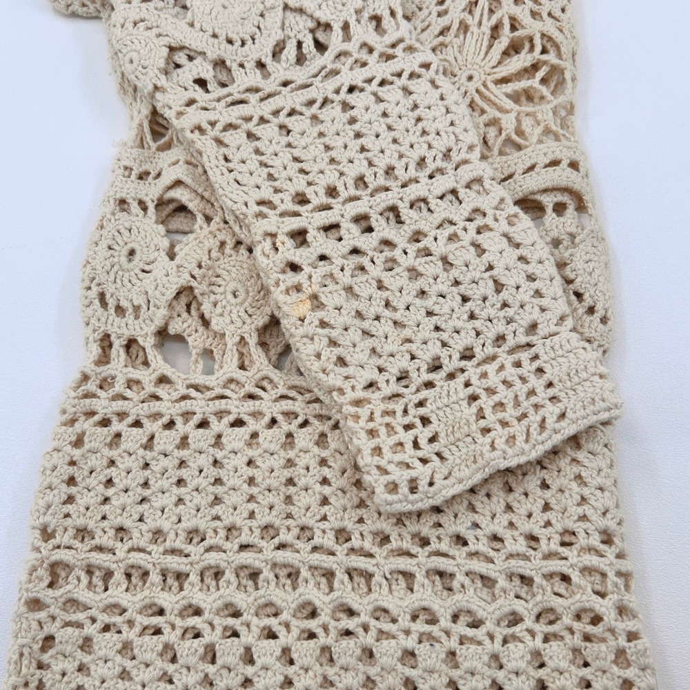 Wms Vintage Crochet Lace Top M Beige Floral Boho Festival Cottagecore - Picture 8 of 8